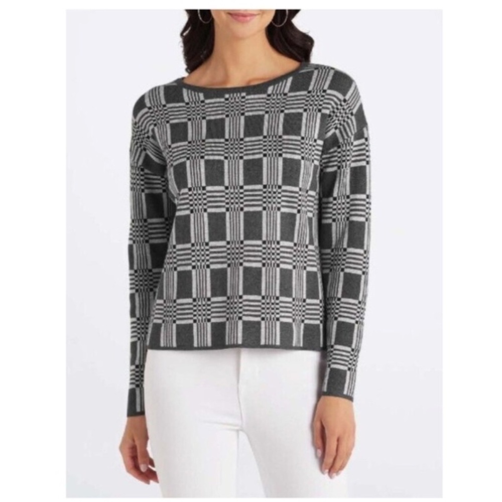 Lety & Me gray charcoal geometric pattern long sleeve crew neck sweaterM